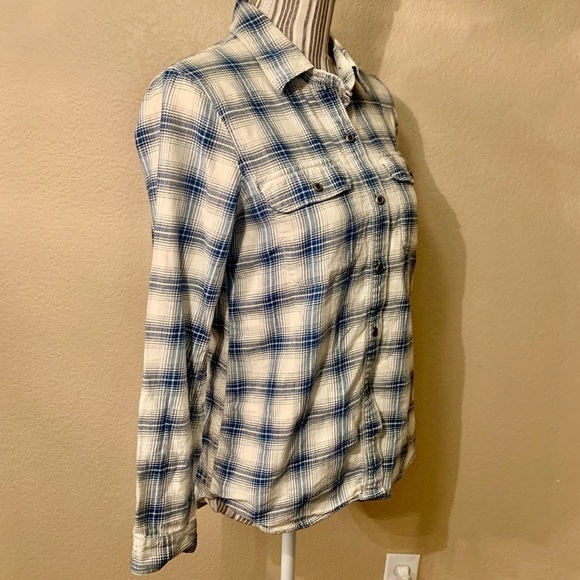 Madewell Shirt XS 100% Cotton Long-Sleeve Button-Up White Blue Plaid Comfy - Picture 6 of 16